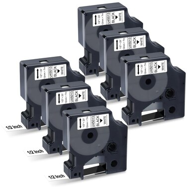 Unismar 6X Replace for Dymo D1 Label Tape 45013 for Dymo Label Maker Refills D1 A45013 S0720530 Work with DYMO LabelManager 160 280 360D 420P 210D PnP Label Maker Tape 12 Inch x 23 Feet Black on White