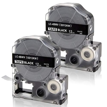 Absonic 2Pack Compatible for LK4BWV LC4BWV9 12mm 047 White on Black Label Tape Work with Epson LabelWorks LW300 LW400 LW500 LW600P LW700 LW900P LW1000P Label Maker