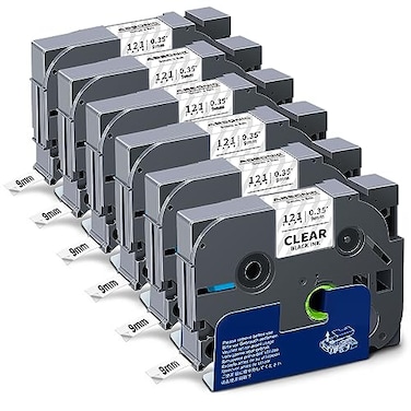 Absonic TZ121 9mm 035 Laminated Clear Label Tape Replacement for Brother TZe121 TZe Tape 38 inch Black on Clear Tape for Ptouch Label Maker PTD400 PTD600 PTD210 PTH110 PTH100 PTD220 6Pack
