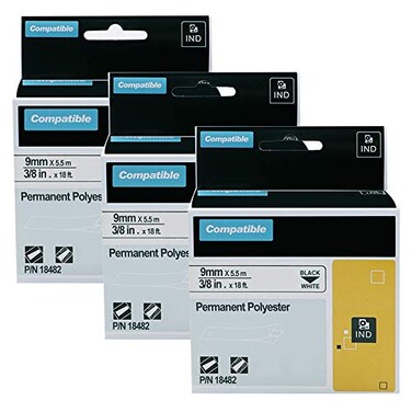 AONOMI Aonomi Rhino 4200 Label Tape 38 Compatible with DYMO 18482 Permanent Polyester Refills A18482 for DYMO Rhino 5200 4200 5000 6000 Industrial Label Makers Black on White 38 x 18 3Pack