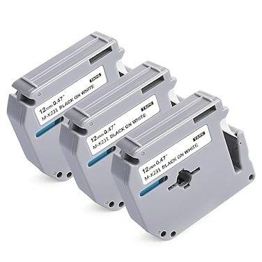BEYONDTEK Ptouch M Tape Replacement for Brother M Tape M231 MK231s 12mm 047 Inch Black on White MK231 Label Work with Brother PTouch PTM95 PT55 60 65 70 80 90 95 3Pack