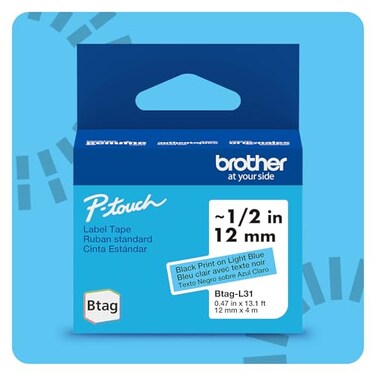 Brother Genuine PTouch Btag BTAGL31 Black on Light Blue Label Tape 12in by 131ft 12mm x 4m Works Only with PTN10 PTN20 PTN25BT Label Makers