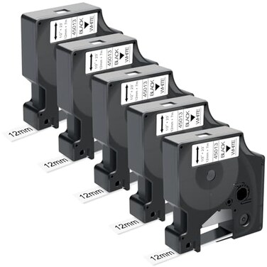 BOYEEZON Compatible with Dymo D1 Label Tape 45013 Black on White 12 in x 23Ft Replace for DYMO Label Maker Refills A45013 for Dymo LabelManager 160 420P 210D 280 360D PnP 220P 260P 500TS 5Pack
