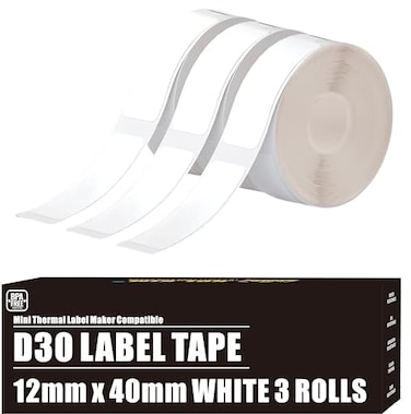 KOl.KIM D30 Label Tape 540 Labels 12x40mm White Thermal Label Paper for Phomemo D30 Labels Tape Printer Maker Tapes Refill Replacement for Print Master Refill 12mm x 40mm 047 x 157 Inch 3 Rolls White