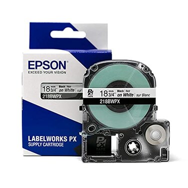 LABELWORKS Epson 218BWPX Genuine PET Polyester Tape Cartridge Black on White Industrial Label Maker Tape 34 18MM Wide 30 ft