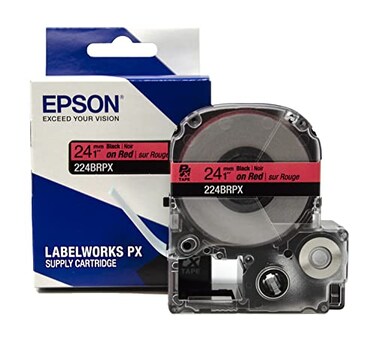 LABELWORKS Epson 224BRPX Genuine PET Polyester Tape Cartridge Black on Red Label Maker Tape 1 24MM Wide 30