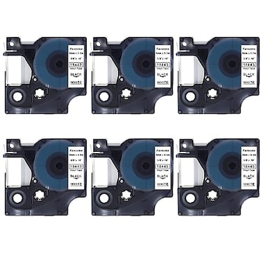 Fanooma Compatible 18443 Rhino Vinyl Industrial Label Tape Replacement for DYMO Rhino Pro 4200 5200 5000 6000 Machine 6Pcs Permanent Labeling Maker Tape 9mm Refills Black on White 38 Inch x 18 Ft
