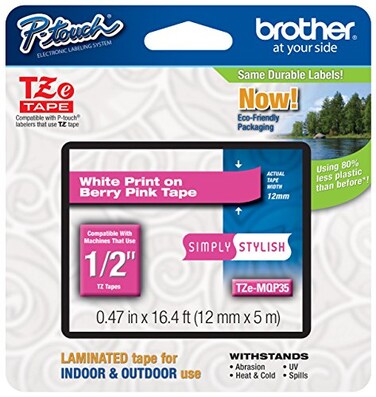 TZe Tapes Genuine Brother 12 12mm White on Berry Pink TZe PTouch Tape for Brother PT2500PC PT2500PC Label Maker