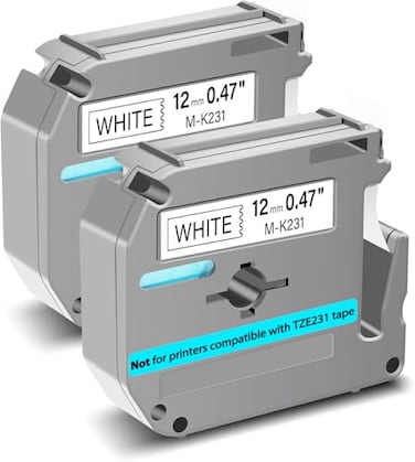 greencycle GREENCYCLE 2 Pack Compatible for Brother Ptouch M Tape MK231S MK231 M231 MK231 M231 12mm 047 mk231 Label Tape White for Brother PTouch PTM95 PT65 PT80 PT70 PT45 PT90 Label Maker Refills