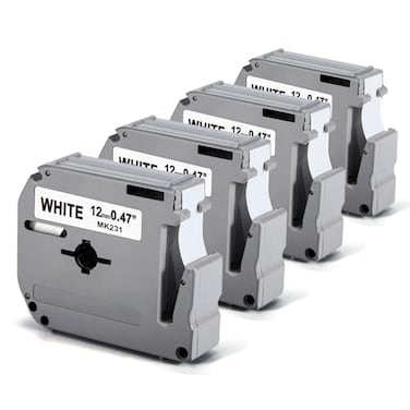 Labelife MK231 PTM95 Label Tape Replace for Brother M Tape P Touch MK231S M231 MK231 M231 12mm 047 Inch for Brother PTouch PTM95 PT65 PT80 PT70 PT45 PT90 Label Makers Black on White 4 Pack