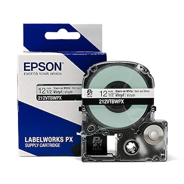 LABELWORKS 212VTBWPX Tape Cartridge Black on White Flexible and Durable Vinyl Industrial Label Maker Tape 12 12MM Wide 229 ft