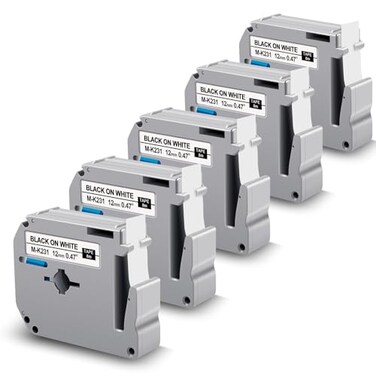 BOYEEZON MK231 PTM95 Label Tape Replace for Brother M Tape P Touch MK231S M231 MK231 M231 12mm 047 Inch for Brother PTouch PTM95 PT65 PT80 PT70 PT45 PT90 Label Makers Black on White 5 Pack