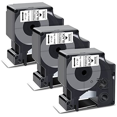 Pristar Compatible Label Tape Replacement for Dymo D1 53713 24mm Black on White Tape Cassette for Dymo LabelManager 450D 500TS Wireless PnP Label Marker LabelWriter 450 Duo 1 Inch x 23 Feet 3Pack