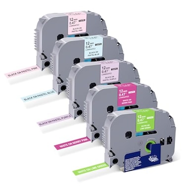 TITBIT 5Pack PTD210 PTD220 Label Maker Tape Replacement for Brother P Touch 12mm 047 Label Tape Laminated TZeMQF31 MQG35 MQP35 MQ531 MQE31 for P Touch PTH110 PTP300BT PTD400 PTP710BT