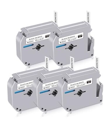 Womiten MK231 PTouch M Tape 12mm 047 White Replace for Brother Label Maker Refills MK231s MK231 M231 Label Tape for P Touch PTM95 PT90 PT80 PT70 PT65 PT55 PT45 5PK