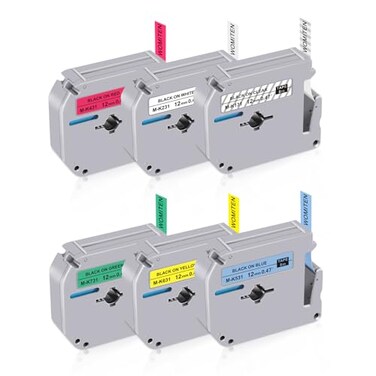 Womiten PTM95 Label Tape Compatible for Brother M Tape MK231s Color Label Maker Refills 12mm 047 for P Touch Model PTM95 PT45 PT65 PT70BM PT80 PT90 WhiteClearRedBlueYellowGreen 6PK