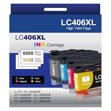 CocoKitch 4Pack LC406XL Ink Cartridges Compatible for Brother MFCJ4335DW MFCJ5855DW MFCJ6555DW MFCJ4535DW MFCJ6955DW MFCJ4345DW MFCJ5955DW Printer Black Cyan Magenta Yellow