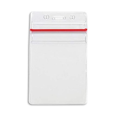 ID Card ID Badge Holder with Sealable Red Stripe Horizontal Vertical 50 Pack Vertical