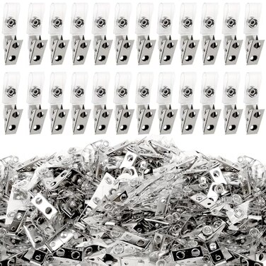 Happy Trees 300pc Metal Badge Clips with Strap Clear ID Strap Clip Adapter