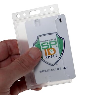 Specialist ID SPID0065 Hard Plastic Badge Holder Frosted Vertical Rigid Plastic Id Card Dispenser Clear