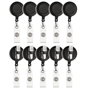 pasezenn 10 Pack Black Retractable ID Name Badge Holder Reels with Swivel Alligator Clip and Vinyl Card Strap for Nurse Office Worker