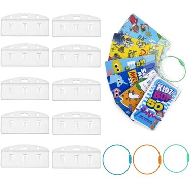Thisness 10 Pack Half Card Badge Holder for Yoto Cards 3 Ring Loops Removable Card Holder with Grippers Kids Travel Carrier Heavy Duty Card Organizer Storage