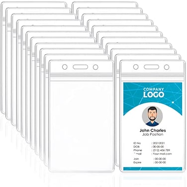 koorito 100 Pcs ID Card Name Badge Holder Clear Vertical Waterproof Plastic Name Tag Badge Holder for Office School Event Conference