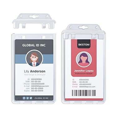 Bestom 15 Pack Rigid Plastic ID Card Holders for Badges with Permanent Locking Badge Holder Heavy Duty Vertical Secure Dual Sided Clear ID Case Fits Two Standard 30mil or One ProximityProx Card