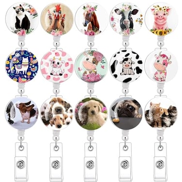 TAMHOO 15 Pcs Funny Badge Reels Retractable Badge HoldersId Badge Holder Retractable ClipCow Badge Reels