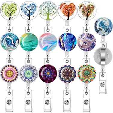 SYNLIN 16 Pack Badge Reels for Nurses ID Badge Holder with Clip Retractable Badge Holders