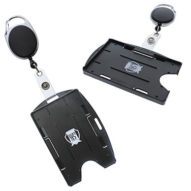 Specialist ID 2 Pack Premium Two Card Plastic Badge Holder Vertical or Horizontal with Heavy Duty Retractable Carabiner Clip Badge Reel by Black