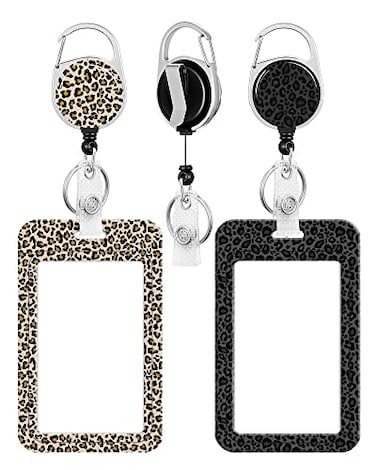 COOKOOKY 2 Pack Badge Holder and Heavy Duty Retractable Reel ID Badge Holders with Retractable Clip for Nurse Teacher Student Office Women Men