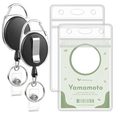 BESARME 2 Pack ID Badge Holder with Badge Reels Retractable Clip Heavy Duty Vertical Clear ID Card Badge Holders for Work Office Student Nurse