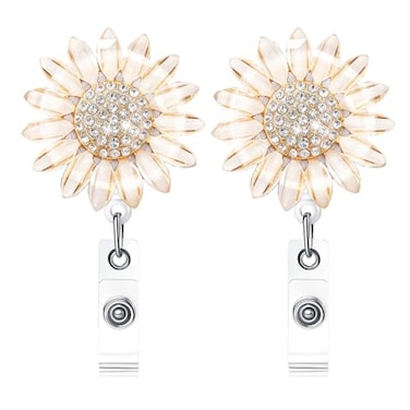 Ascrafter 2 Pack Luxury Flower Retractable Name Card Badge Holder with Alligator Clip ID Badge Reel Clip On Card Holders