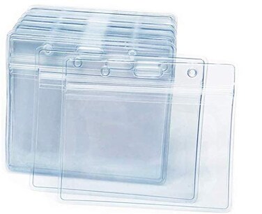 Orcielo 200 Pcs Clear Plastic Horizontal Name Badge ID Card Holders