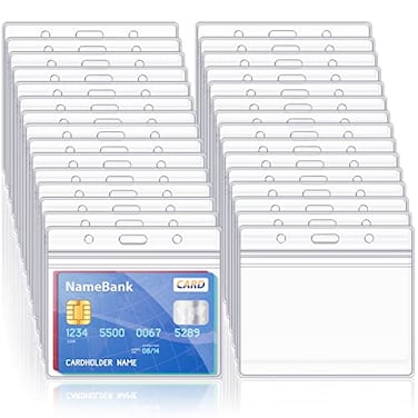 Maileto 200 Pcs Clear Plastic Horizontal Name Tag Badge ID Card Holders for Office School Business Meetings