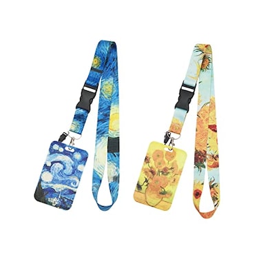 HAMYEE 2Pack Detachable Lanyard with ID Badge Card Holder Silky Keychain Lanyards Keys Neck Strap with Metal Lobster Clip Clasp and Charm Hard Card Case for Women Men 2