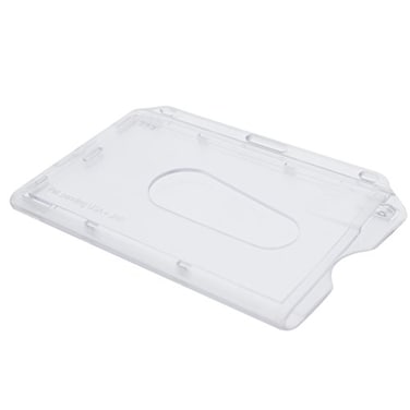 Specialist ID 3 Pack Slim Heavy Duty Horizontal ID Badge Holders Hard Plastic Holds 1 Card Clear Polycarbonate Single CR80 30 Mil UV Protect Rigid Case w Easy Access Thumb Notch Dispenser by