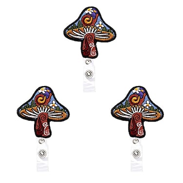 Rockapatch 3 Pack Hipple Mushroom Retractable Name Card Badge Holder Reel with Alligator Clip 24 inches Thick Pull Cord