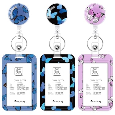 BESARME 3 Set Butterfly Badge Holder with Retractable Reel Retractable ID Badge Holders with Clip Name Key Card Holder Case for Nurse Doctor Teacher Office School