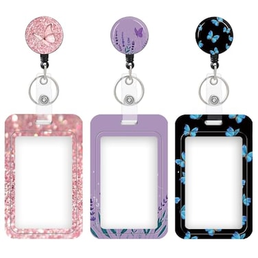 COOKOOKY 3 Set Heavy Duty Badge Holder with Retractable ReelID Badge Holder Key Card Work Badge Clip for Nurse Teacher Student Office Women Men