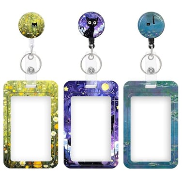 COOKOOKY 3 Set Heavy Duty Badge Holder with Retractable ReelID Badge Holder Key Card Work Badge Clip for Nurse Teacher Student Office Women Men