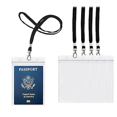 ALMHPVC 4x6Inch Extra Large Passport Holders ID Badge PVC Card Holder with Lanyards Fill for Passports By 5Pack Black Lanyards