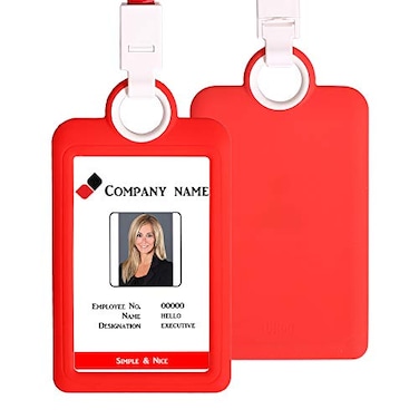 HEYDEFO Badge Holder ID Silicon Card Holder Vertical with Lanyard Neck Strap Heavy Duty ID Card Business Card Offices Supplies Red