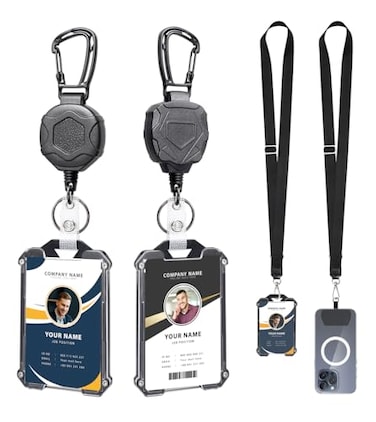COOKOOKY Badge Holder Retractable Clip Heavy Duty Carabiner Badge Reel Keychain with Lanyard ID Cards Holder Cool Tactical ID Holder