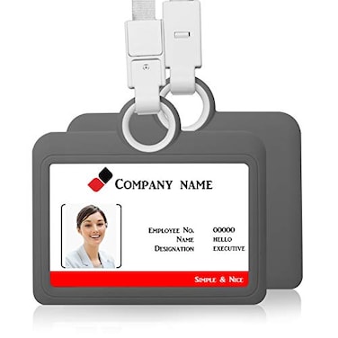HiCycle2 Badge Holder Silicone Horizontal ID Badge Card Holder with Lanyard Neck Strap Heavy Duty ID Card Business Card Offices Supplies Grey