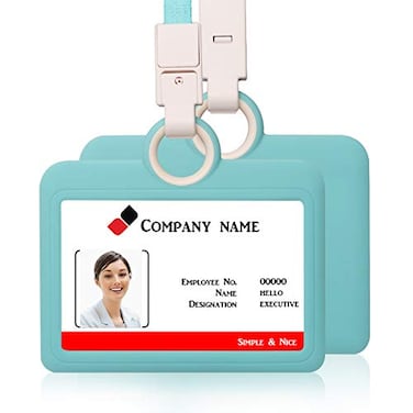 HiCycle2 Badge Holder Silicone Horizontal ID Badge Card Holder with Lanyard Neck Strap Heavy Duty ID Card Business Card Offices Supplies Light Blue