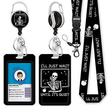 Immaturus Badge Holder with Detachable Keychain Lanyard Funny Skull Teacher Lanyards for id Badges Human Skeleton Retractable Badge Reel with Vertical ID Protector Bage Clips
