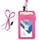 Wisdompro Badge Holder with Zip Double Sided PU Leather ID Badge Card Holder Wallet Case with 5 Card Slots 1 Side Zipper Pocket and 20 Inch Leather Neck LanyardStrap Hot Pink Vertical