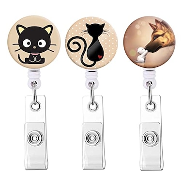 Knocent Badge Reel Cute Pattern Retractable Badge Holder with Alligator Clip Nurse Name Decorative Badge Clip on ID Card Holders Cute Cats Dog